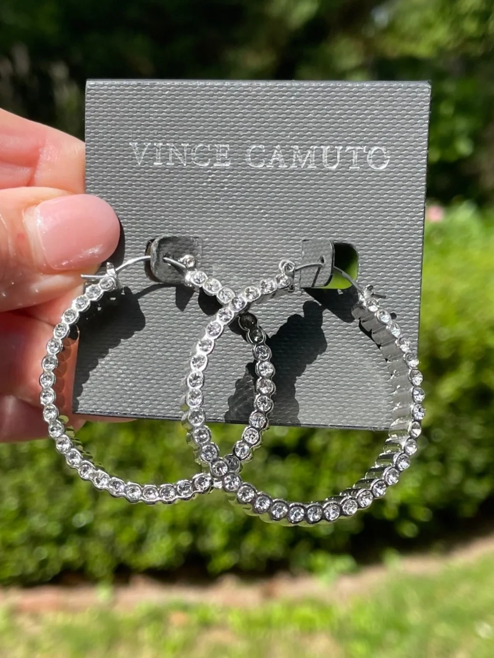 Vince Camuto Corvette Hoop Earrings with Pavé Crystals and Silver-Tone NWT - Picture 4 of 6